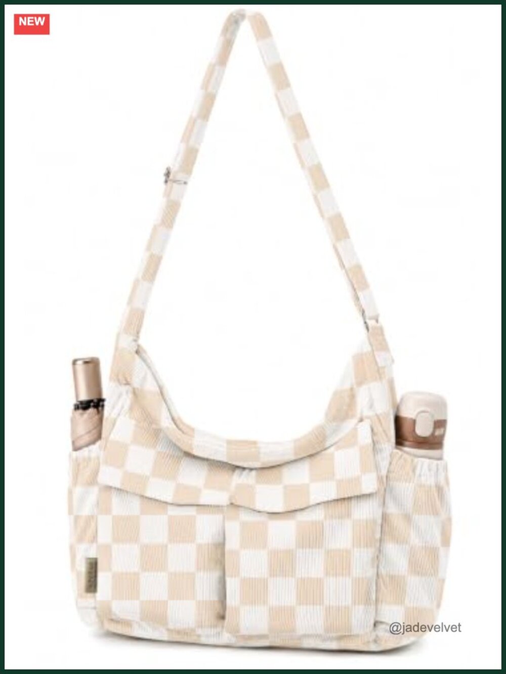 Corduroy Messenger Hobo Bag Crossbody Tote, Adjustable Strap, Fits Laptop